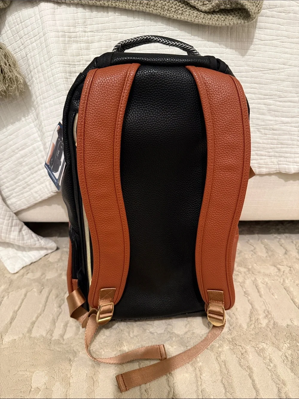 Stylish Multi-Compartment Baby Backpack Diaper Bag - Black, White & Brown